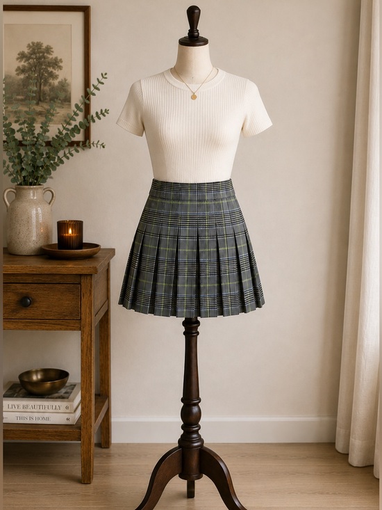Sunday Best Dresses & Skirts - Aritzia Sunday Best Plaid Pleated Mini Skirt Grey Green Preppy Y2K Size 0
